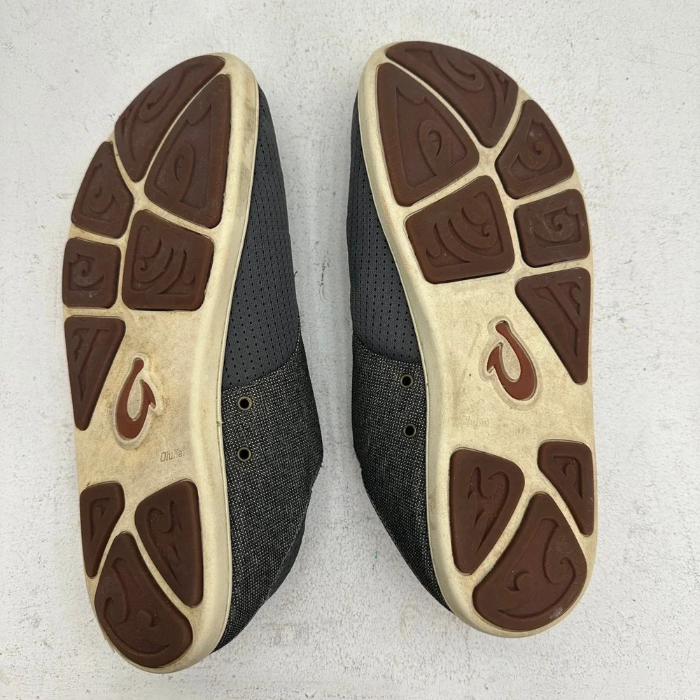 OluKai Nohea Moku Men's Size 10.5 Gray Black Mesh Boat Shoes Sneakers